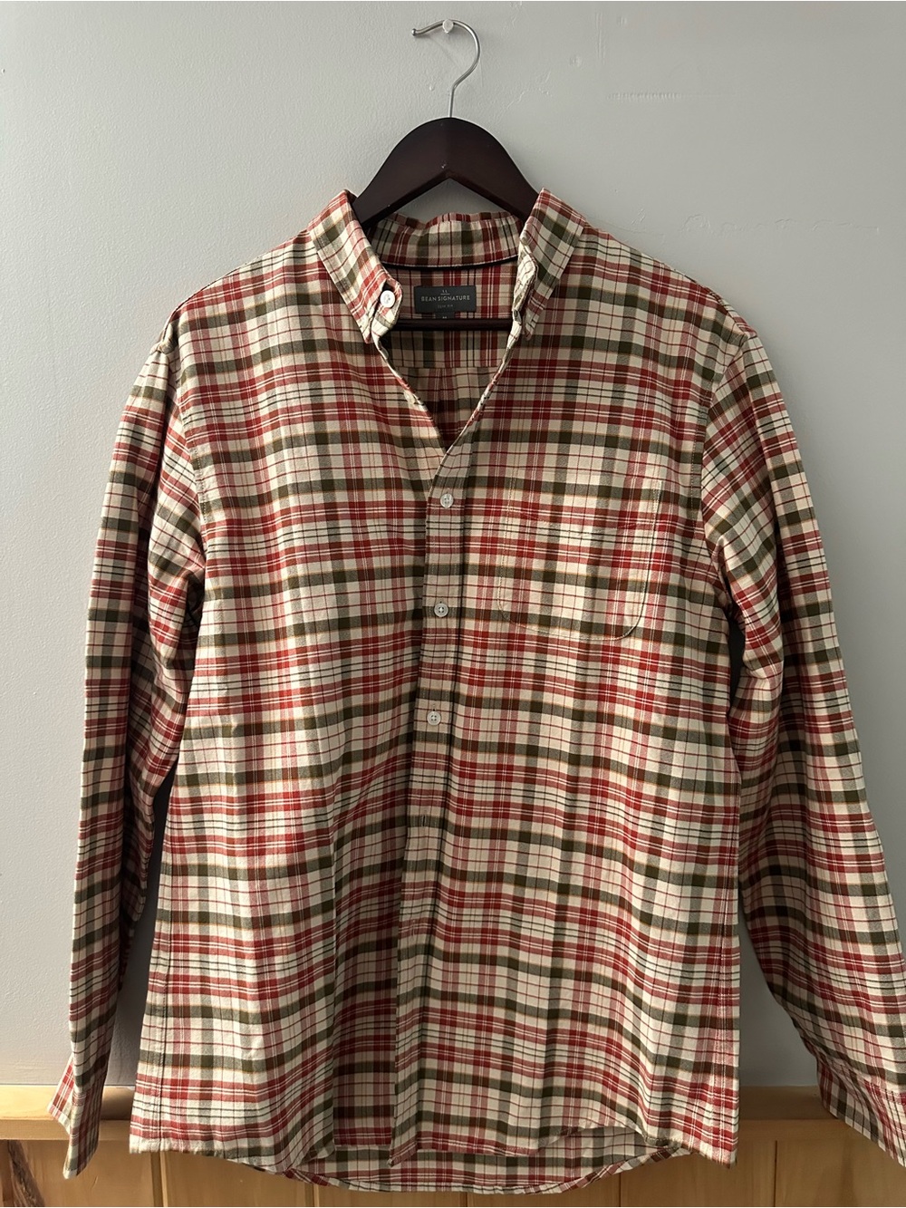 L.L. Bean Men's Plaid Button-Down Shirt in Red, Green, and Cream